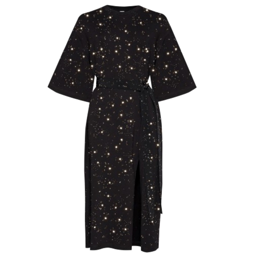 T Dress Rhinestone Cut Out Black Midi Dress